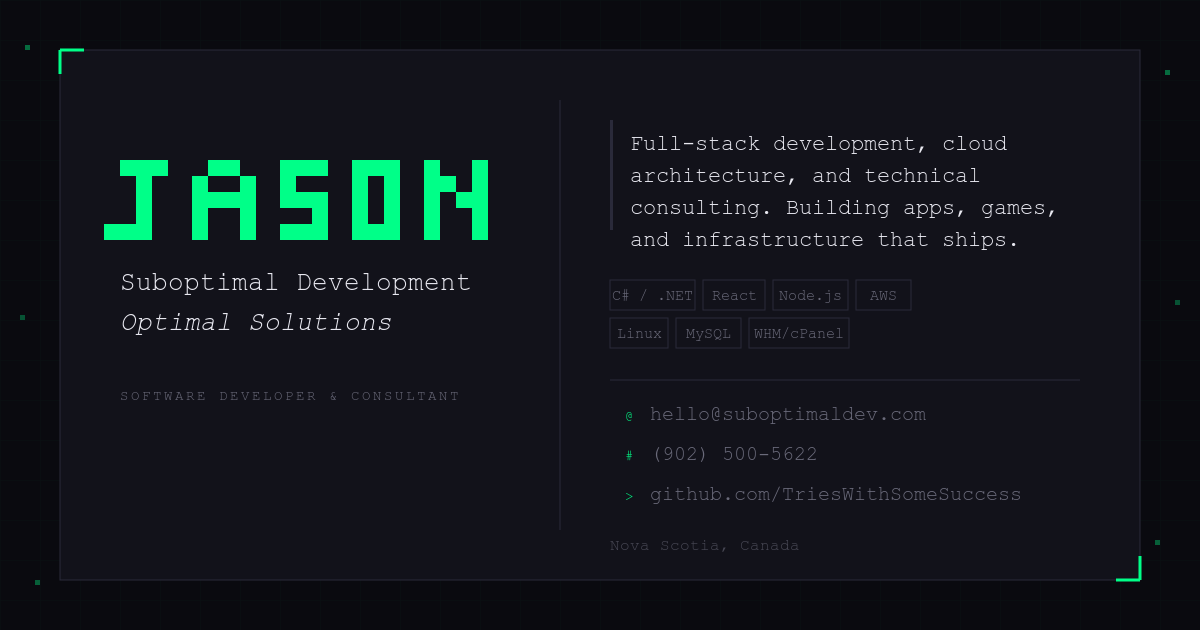 Jason Turnbull | Software, Infrastructure, Data | Suboptimal Development